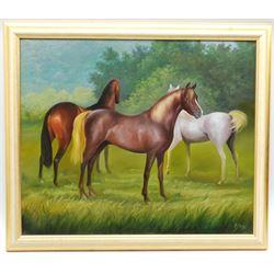 Peter J Bailey (British 1951-): 'Malvern Arabians', oil on canvas signed, titled signed and dated '04 verso 50cm x 60cm
