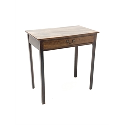 George III mahogany side table, rectangular top over single drawer with scratch mould, on square supports with inner chamfer, W69cm, H71cm, D40cm