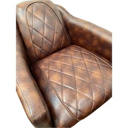 'Aviator' armchair upholstered in brown leather together with footstool 