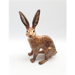 Large Winstanley Pottery brown glazed model of a Hare, H37.5cm