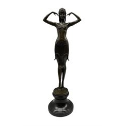Large Art Deco style bronze figure of a female dancer, after ‘D.H.Chiparus’, raised upon a base, H74cm