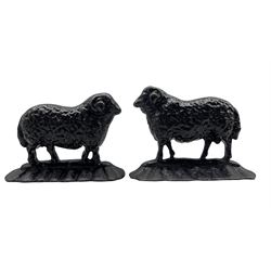 Pair cast iron hearth ornaments modelled as a Ram and Ewe by H Carter, Kirby L26cm x H18.5cm max