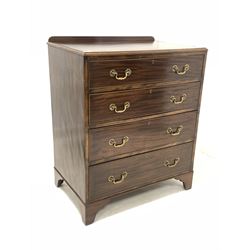 Early to mid 20th century mahogany chest, raised back over four graduated drawers with brass pull handles, raised on bracket supports W77cm, D50cm, H96cm