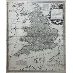 Emanuel Bowen (British 1694-1767): 'An Accurate Map of England and Wales', 18th century engraved map 51cm x 42cm