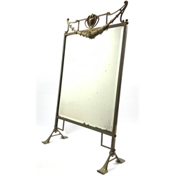  Early 20th century brass framed  mirrored fire screen of Art Nouveau design on splay feet 80cm x 48cm  