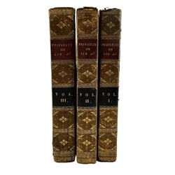 Joseph Priestley - Experiments and Observations on Different Kinds of Air and other Branches of Natural Philosophy, three volumes published for J Johnson in three volumes, volume one with folding frontispiece 1790 in half calf (3)