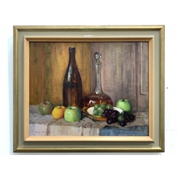 Mary Remington (British 1910-2003): 'Fruit and Wine', oil on board signed, titled verso on Llewellyn Alexander, London label 39cm x 49cm
ARR may apply to this lot