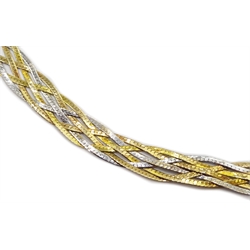  9ct yellow and white gold flattened weave necklace, hallmarked, approx 4.11gm  