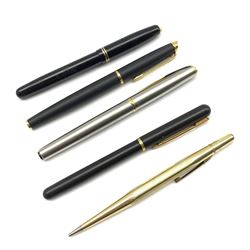 Three Waterman's fountain pens to include model no. 503 with 14ct nib and two others, one having 18k nib, together with a rolled gold 