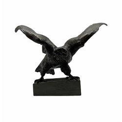 20th century bronze model of a Bird of Prey with wings outstretched, mounted on rectangular slate base W40cm x H25cm 