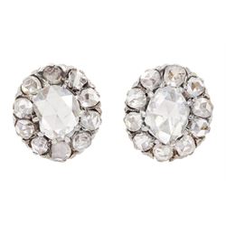 Pair of 18ct gold and silver rose cut diamond cluster stud earrings, total diamond weight approx 1.90 carat, in velvet lined Asprey box