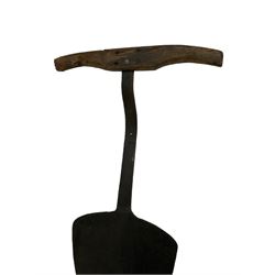 Wrought metal hay spade with wooden handle
