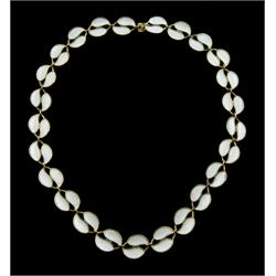 Norwegian silver-gilt and white enamel leaf link necklace by David Andersen, each link stamped