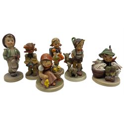 Collection of Hummel figures including Boy With Rabbits, Chick Girl and four others (6)