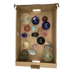 Collection of glass paperweights including Wedgwood snail, dolphin weight, large bubble weights, Caithness weight etc (17) 