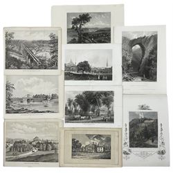 Large collection of engravings and maps to include: 'Battle of Crecy', 'Canute the Great', 'Aries' artillery war machine', various British landscape engravings and etchings, selection of mid-19th century plates from 'The Illustrated London News', map of 'England and its Railways' and others (approx. 50)