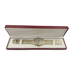 Enicar Ocean Pearl gentleman's gold-plated and stainless steel automatic wristwatch, textured silvered dial with baton hour markers and date aperture, on gilt bracelet