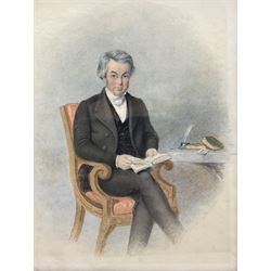 English School (Mid-19th century): Portrait of Regency Gentleman 'Robert John Saunders', watercolour unsigned 34cm x 25cm