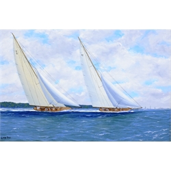 George Drury (British 1950-): 'Candida and Astra, The West Country Regatta 1935', oil on board signed, titled verso 30cm x 45cm
DDS - Artist's resale rights may apply to this lot 