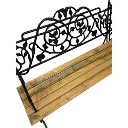 Garden bench, the cast iron back and sides over wooden slatted seat