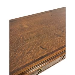 Georgian oak side table, the rectangular top with moulded edge over two cross band inlayed drawers, raised on square tapering supports 