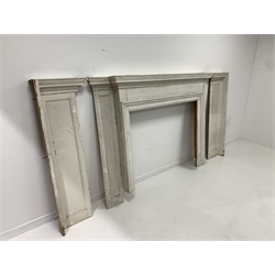Early 20th century painted pine fire surround, with panelled returns (aperture 122cm x 110cm) (returns W47cm)