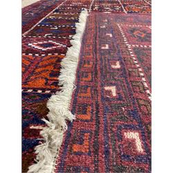 Persian garden rug, with multicoloured tiles and navy blue border 250cm x 180cm