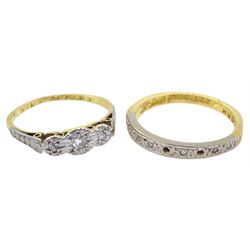 Two 18ct gold diamond chip rings, hallmarked or stamped