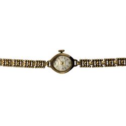 Limit ladies 9ct gold manual wind wristwatch, on fancy 9ct gold bracelet, both hallmarked, L18.5cm
