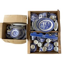 Quantity of willow pattern including Ironstone, John Tams, Staffordshire etc. in three boxes