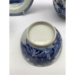 18th century and later Chinese porcelain including a teapot, shallow bowl and bowl together with a 19th century blue and white jar and cover (4)