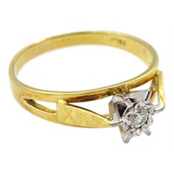 Gold single stone round brilliant cut diamond ring, stamped 18ct