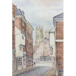 Alan Stuttle (British 1939-): View of the York Minster from High Petergate, watercolour signed and inscribed 52cm x 36cm
