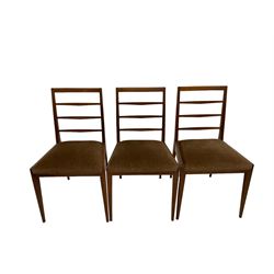 Greaves & Thomas - Teak extending dining table together with set six teak ladder back chairs of similar design with drop in seat pads, raised on square tapering supports 