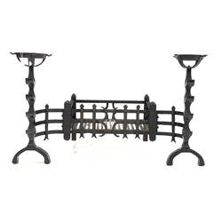 Wrought iron fire basket with integral andirons, 