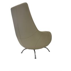 Rolf Benz - pair of contemporary cream leather swivel chairs, raised on a steel base 
