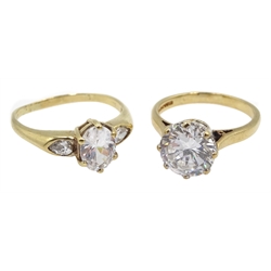 Gold single stone cubic zirconia ring and one other gold cubic zirconia dress ring, both hallmarked 9ct