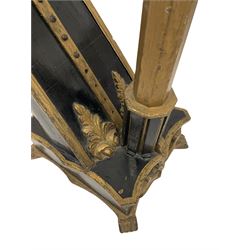 Harp frame with moulded foliate decoration, painted in black and gold, H92cm