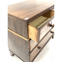 19th century mahogany chest fitted with two short and two long drawers, with reeded moulding, raised on bracket supports 