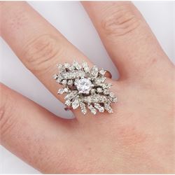 18ct white gold diamond spay design cluster ring, stamped 750, total diamond weight approx 0.80 carat