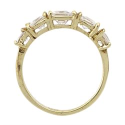 9ct gold five stone princess cut cubic zirconia ring, hallmarked