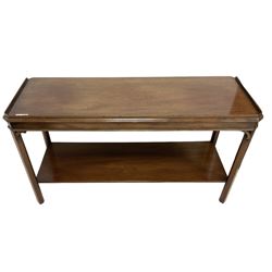 Early 20th century Georgian design mahogany two-tier side table or buffet, chamfered supports with C-scroll brackets