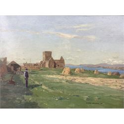 George Houston RSA RI RSW (Scottish 1869-1947): Iona Abbey, oil on canvas signed, housed in gilt Celtic style frame 43cm x 59cm