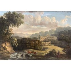 English School (early 19th century): Rievaulx Abbey, oil on canvas unsigned, labelled and dated 1829, 52cm x 75cm