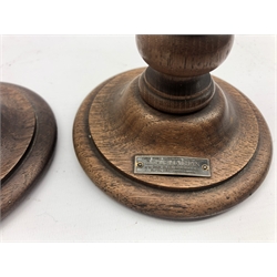Pair of bobbin turned hardwood candlesticks from SS Leviathan, H16cm