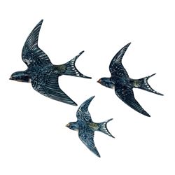 Set of three Beswick Swallow wall plaques Model 757 No's 1,2 and 3 in blue