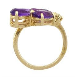 14ct gold pear cut amethyst and round brilliant cut diamond ring, stamped