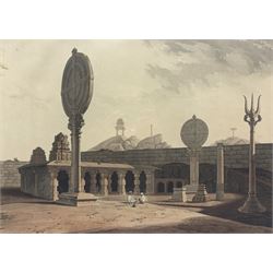By and after Thomas Daniell R A (British 1749-1840) and William Daniell (British 1769-1837): 'Entrance to a Hindoo Temple near Bangalore', aquatint with hand-colouring, plate 18 from the fifth edition of 'Oriental Scenery' called 'Antiquities of India' pub. 1808, 42cm x 60cm  Provenance:  3rd Earl of Feversham