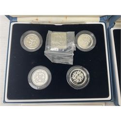 The Royal Mint United Kingdom silver proof one pound coins, comprising 1989, 1992, 1994 to 1997 four coin collection, 1994 to 1997 piedfort four coin collection, 2002 and 2003 piedfort, all cased with certificates