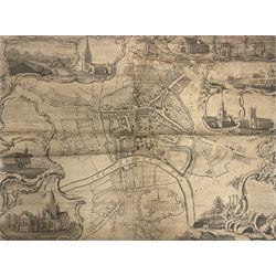 J Taylor (British 18th century) and Richard Benning (British 18th century): 'City of Hereford', very rare 18th century engraved map on rolled canvas backing pub. 1757, 68cm x 91cm (unframed)